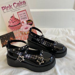 Platform Wedge Star Buckle Cross Strap Mary Jane Shoes