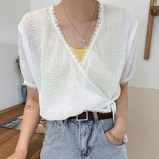 Lace-trim Surplice-wrap Top