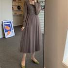 Long Sleeve Sweetheart Mesh Panel Knit Dress