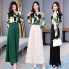 Set: Long Sleeve Print Shirt + Wide-leg Pants