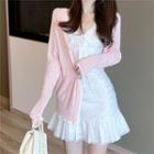 Plain Knit Cardigan / V-neck Sleeveless Dress