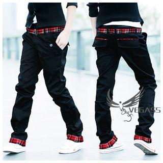 Check-cuffed Straight-cut Pants