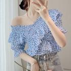 Puff-sleeve Ruffled Dotted Top