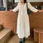 Long Sleeve Square Neck Midi Dress Milky White - One Size