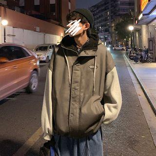 Two Tone Buttoned Hoodie Jacket