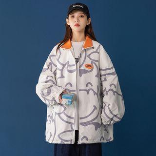 Milk Cow Print Zip-up Jacket