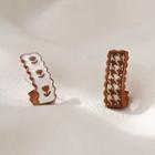 Asymmetrical Hoop Earring Stud Earring - 1 Pair - Houndstooth - Brown - One Size