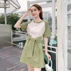 Short-sleeve Paneled Mini A-line T-shirt Dress