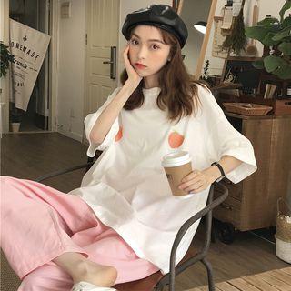 Embroidered Peach Top / Wide-leg Pants