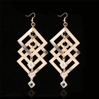 Glass Bead Square Dangle Earring 1 Pair - Gold - One Size