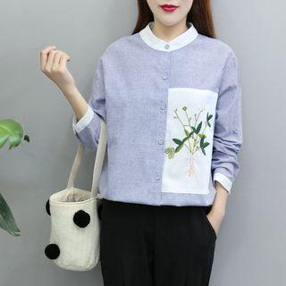 Embroidered Panel Striped Shirt