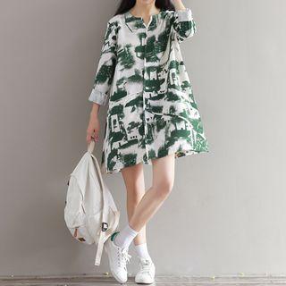 Long-sleeve Printed A-line Mini Dress