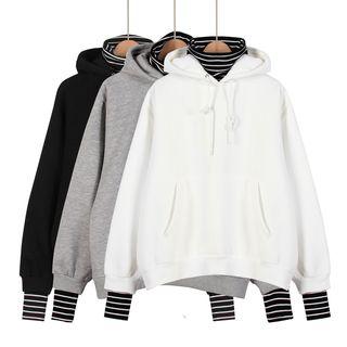 Long-sleeve Striped Trim Hooded Top