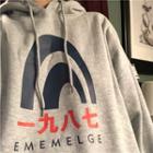 Letter Print Hoodie Light Gray - One Size