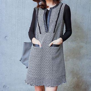 Contrast Trim Mini A-line Overall Dress