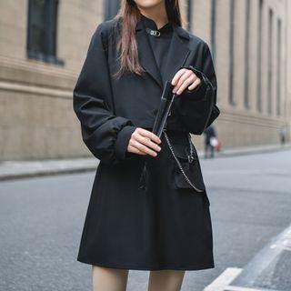 Embroidered Long-sleeve Mini Shift Dress
