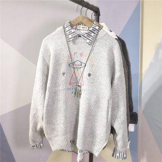 Letter Embroidered Knit Pullover