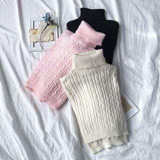 Long-sleeve Turtleneck Cable-knit Cropped Top