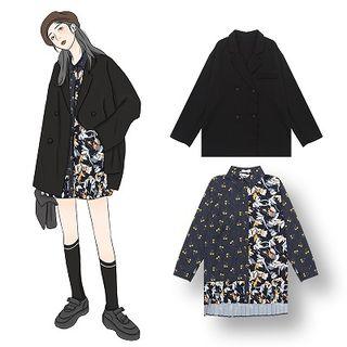 Double-breasted Blazer / Printed Oversize Shirt