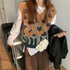 V-neck Pattern Knit Vest / Mock-neck Long-sleeve Top / Plain Shirt