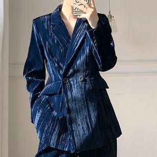 Double-breasted Velvet Blazer / Wide Leg Dress Pants