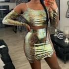 Set: Snake Print Cold Shoulder Top + Mini Skirt