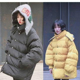 Lettering Padded Hooded Buttoned Coat