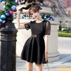 Sheer Panel Short-sleeve A-line Party Dress