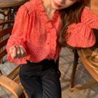 Flared-cuff Floral Print Blouse