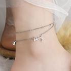 Rhinestone Layered Stainless Steel Anklet Silver - One Size