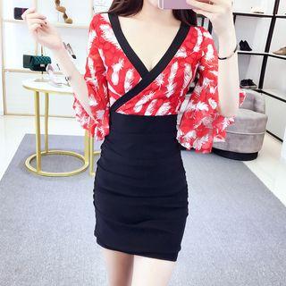 Elbow-sleeves Bodycon Mini Dress