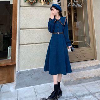 Wide-collar Midi A-line Shirtdress