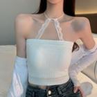 Halter-neck Lace Strap Ribbed Top