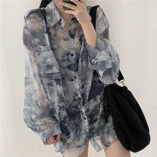 Long-sleeve Tie-dye Mesh Shirt