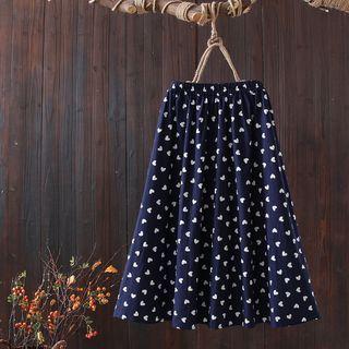 Heart A-line Skirt White Heart - Blue - One Size