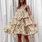 Spaghetti Strap Print Layered Mini A-line Dress