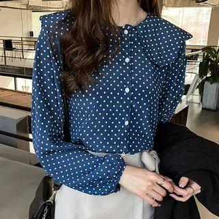 Long-sleeve Polka Dot Wide Collar Shirt