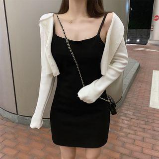 Drawstring Harem Pants / Crop Cardigan / Plain Mini Spaghetti Strap Dress