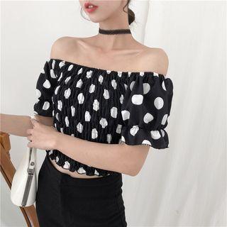 Short-sleeve Off Shoulder Dotted Blouse