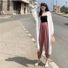 High-waist Straight-leg Pants / Open-front Midi Coat / Strapless Top