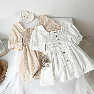 Shirred Square Neck Short-sleeve Blouse