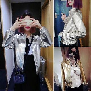Cropped Faux Leather Baseball Jacket