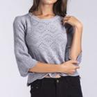 Perforated 3/4-sleeve Knit Sweater