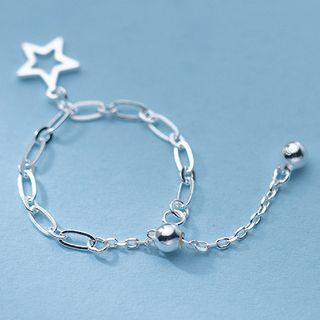 Star Sterling Silver Chained Ring 1 Pc - S925 Silver - Silver - One Size