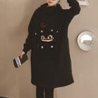 Pompom Cat Applique Hoodie Dress