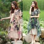 Mock Two-piece Floral Print Short-sleeve Dress