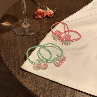 Set Of 2: Flower / Peach Resin Hair Tie