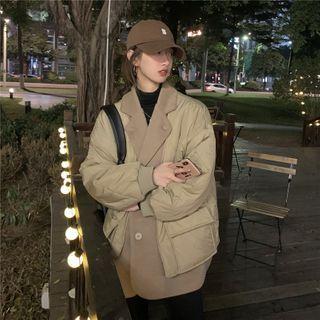 Mock Two-piece Padded Jacket Khaki & Dark Khaki - One Size