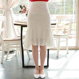 Dip-back Lace Midi Mermaid Skirt