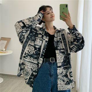 Vintage Printing Long-sleeve Casual Shirt As Shown In Figure - One Size